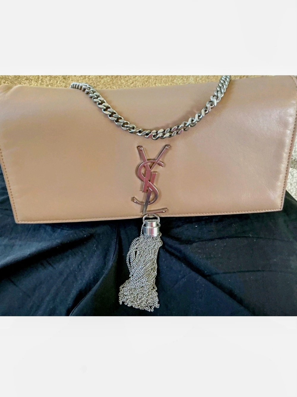 Yves Saint Laurent Kate Laurent  Beige Leather Chain Tassel Shoulder Purse